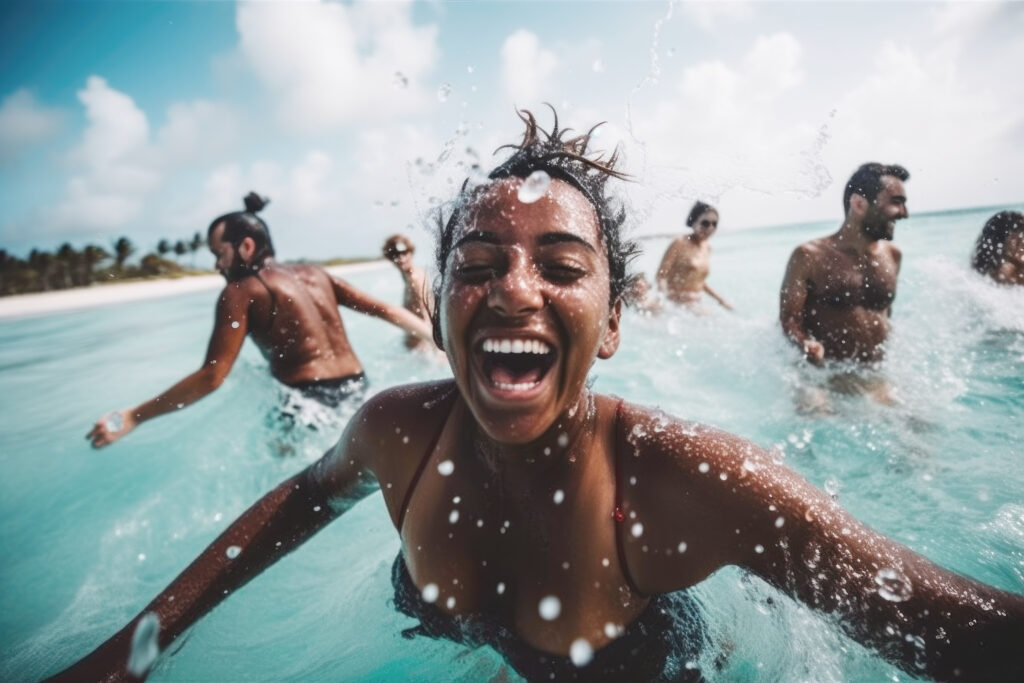 Woman smiling hard on the beach