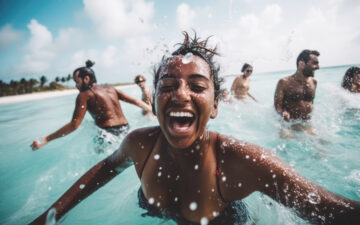 Woman smiling hard on the beach