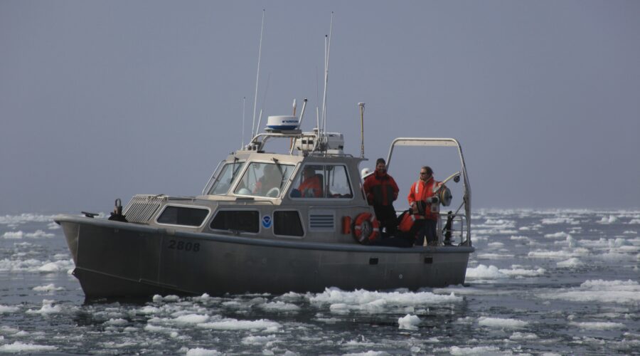 Scientific boat in ice